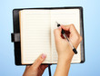Hand write on notebook, on color background
