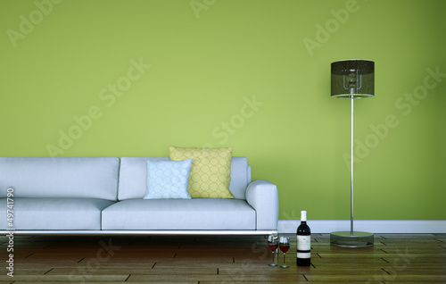 Illustration: modernes Sofa vor grüner Wand modernes Sofa vor grüner Wand