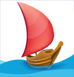 Romantic boat with red sail