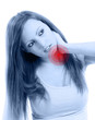 Beautifull woman  holding her neck because of pain isolated