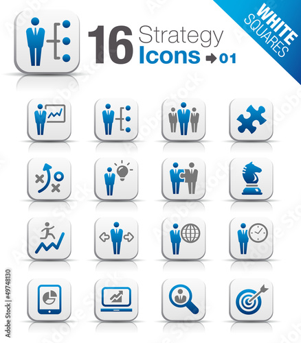 Vector: White Squares - Business strategy and management icons White Squares - Business strategy and management icons