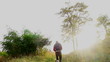 Video: Young man hiking. Male hiker walking in forest. With a dog. Young man hiking. Male hiker walking in forest. With a dog.
