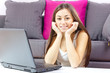 happy student girl using laptop