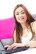 happy student girl using laptop