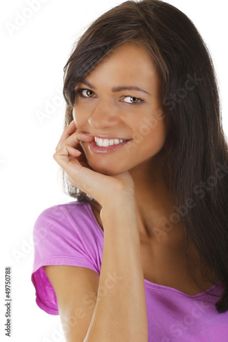 Photo: Glückliche Frau mit Hand am Gesicht- happy young woman Glückliche Frau mit Hand am Gesicht- happy young woman