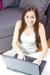 happy student girl using laptop