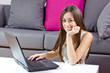 happy student girl using laptop