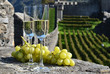 Pair of champagne glasses and grapes. Bellinzona, Switzerland