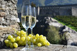 Pair of champagne glasses and grapes. Bellinzona, Switzerland