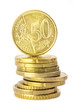 Münzstapel mit "50-Cent Münze on the top"