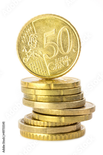 Photo: Münzstapel mit "50-Cent Münze on the top" Münzstapel mit "50-Cent Münze on the top"