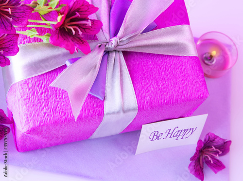 Photo: Pink gift box with flowers Pink gift box with flowers