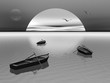 Old wood boat by night - 3d render