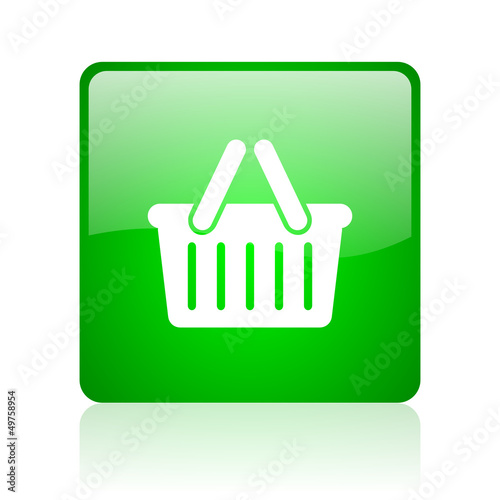 Illustration: shopping cart green square web icon on white background shopping cart green square web icon on white background