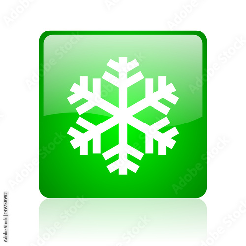 Illustration: snowflake green square web icon on white background snowflake green square web icon on white background