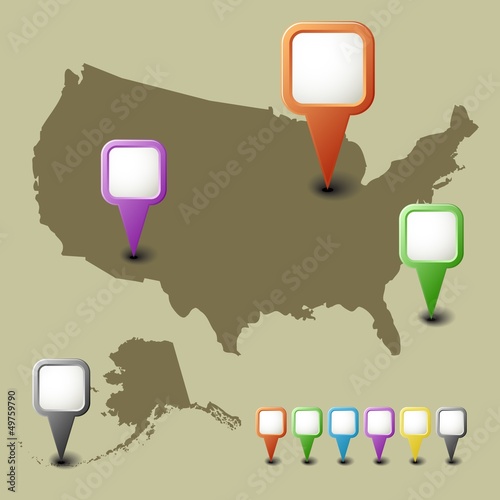 Vector: USA Map with Pointers USA Map with Pointers