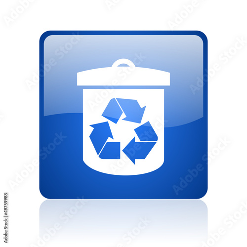 Illustration: recycle blue square glossy web icon on white background recycle blue square glossy web icon on white background