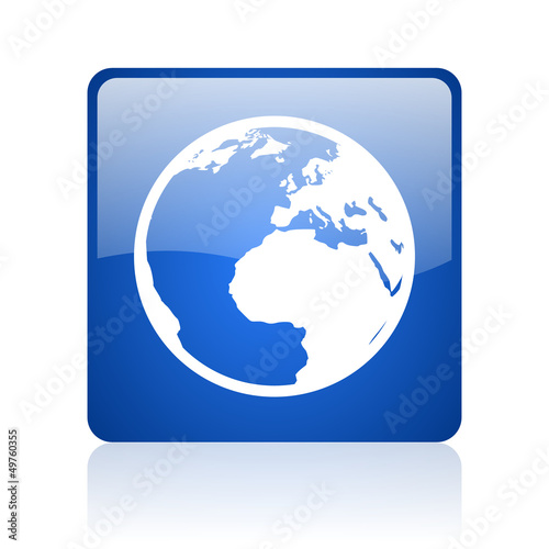 Illustration: earth blue square glossy web icon on white background earth blue square glossy web icon on white background