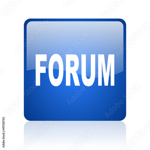 Illustration: forum blue square glossy web icon on white background forum blue square glossy web icon on white background