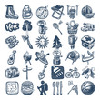 sketch doodle icon collection, picnic, travel and camping theme