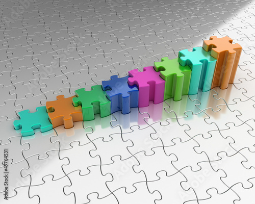 Illustration: Colored graph from puzzle on white background. 3d Colored graph from puzzle on white background. 3d