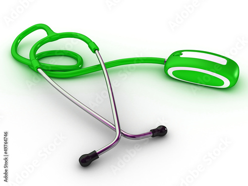 Illustration: Stethscope and computer mouse. Medical Technologies. 3d Stethscope and computer mouse. Medical Technologies. 3d