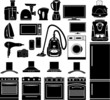 Set of black icons of household appliances