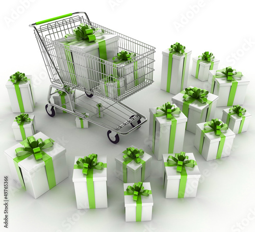 Illustration: Shopping cart with gifts Shopping cart with gifts