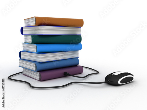Illustration: Internet education. Books and computer mouse. 3d Internet education. Books and computer mouse. 3d