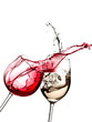 Red and white wine splash from two glasses