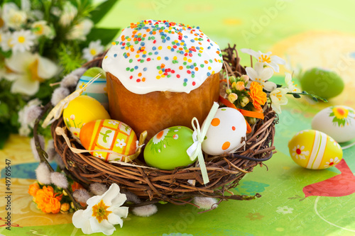 Photo: Easter cake and l eggs Easter cake and l eggs
