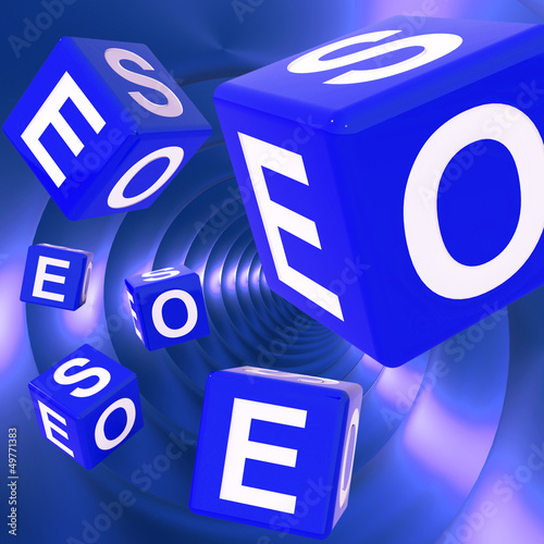 Illustration: SEO Dice Background Shows Optimized Search Engine SEO Dice Background Shows Optimized Search Engine