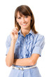 Young happy smiling businesswoman with a pen