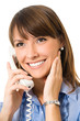 Happy smiling businesswoman with phone