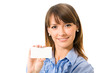 Happy smiling business woman with business card