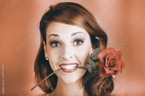 Photo: Surprised Young Woman Getting Valentine Flower Surprised Young Woman Getting Valentine Flower