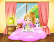 A girl writing inside her room
