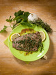 beef steack with garlic and mixed herbs
