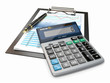 Financial concept. Stock chart, calculator and pen.