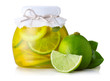 Lime and lemon jam with ripe fruits isolated on white