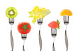 Fruits et légumes piqués sur des fourchettes