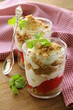 dairy dessert with strawberries, trifle in glasses