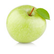 Single Green Apple with Leaf isolated on a white background