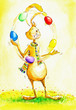 Easter bunny juggling with easter eggs.
