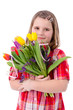 Child girl with tulip flowers