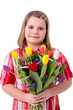 Child girl with tulip flowers
