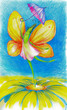 Illustration: Happy butterfly dancing on a flower. Happy butterfly dancing on a flower.