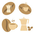 mokka pot, coffee cups and beans