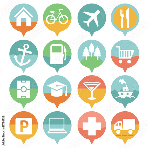Vector: Vector map elements in retro style Vector map elements in retro style