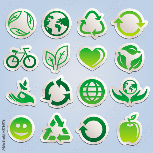 Vector: Vector set with ecology stickers Vector set with ecology stickers